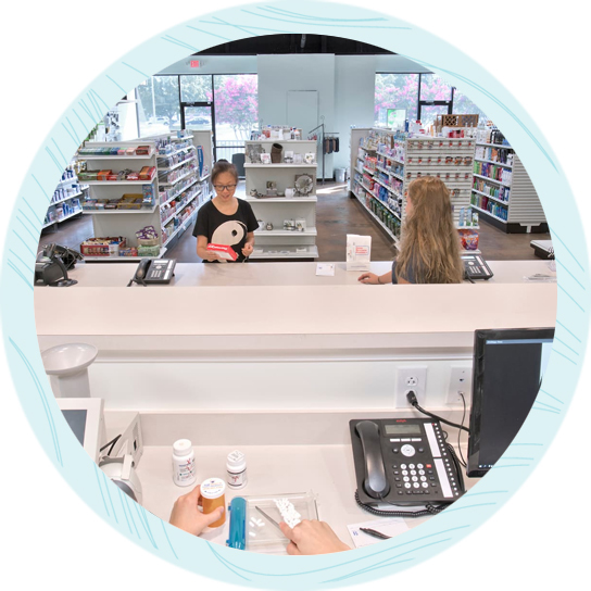 A peak inside the Top Notch Pharmacy store from behind the counter